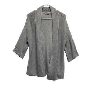 Eileen Fisher 100% Cotton Open Front Cardigan Light Gray Knit Sweater M
